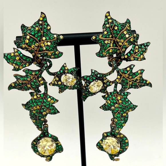 Statement Earrings - Vine Cluster Dangle Drop Earrings w/ Semi-Precious Stones - Picture 8 of 11